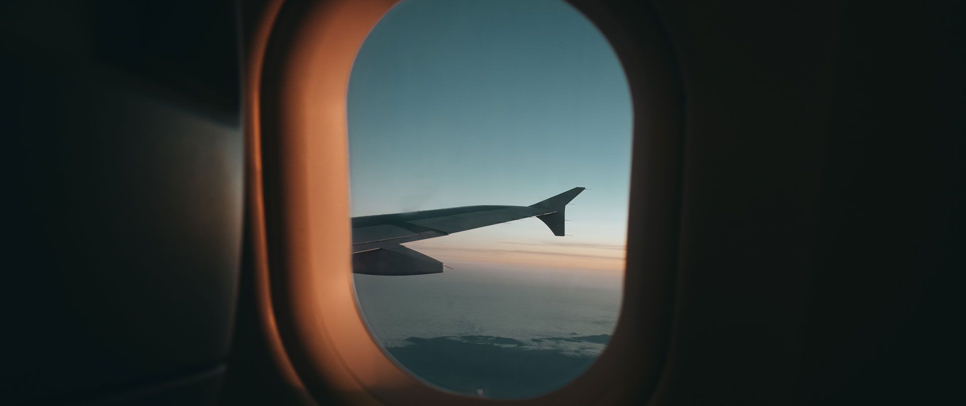 View from aeroplane window of wing