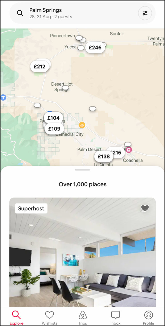 Screenshot of AirBnB Map