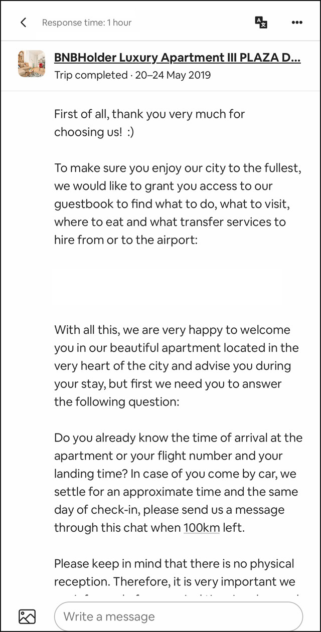 Screenshot of AirBnB Messaging Feature