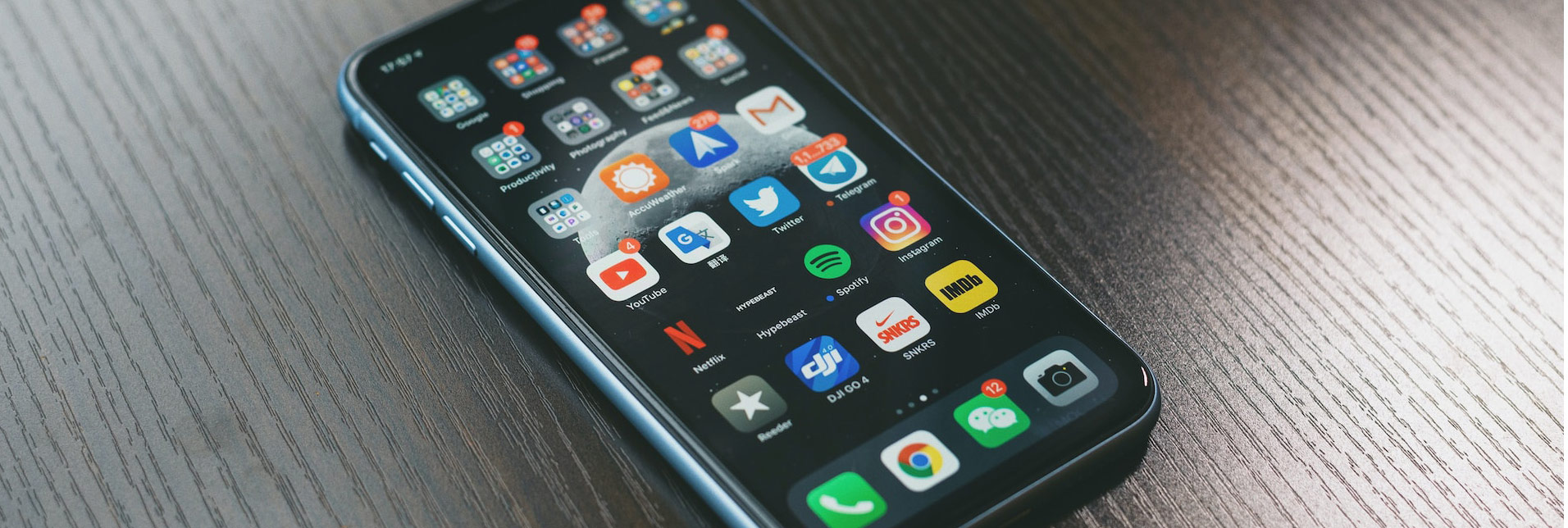 Phone showing various apps