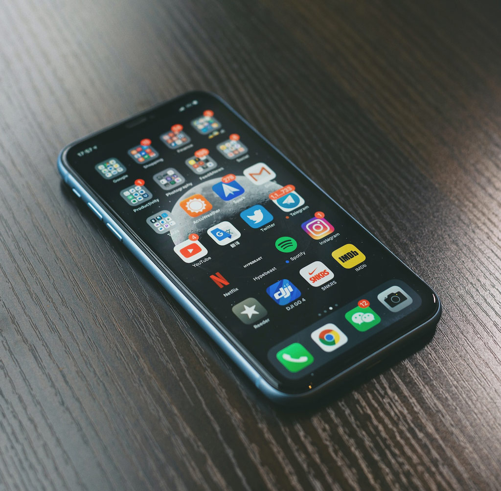 Phone showing various apps