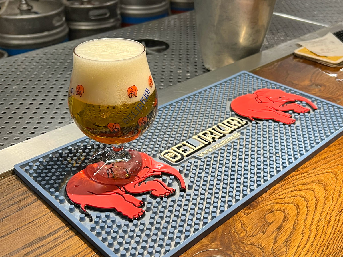 A glass of Delirium Tremends at the Delirium Café, Brussels