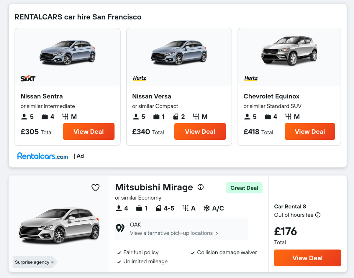 Kayak car hire price comparison