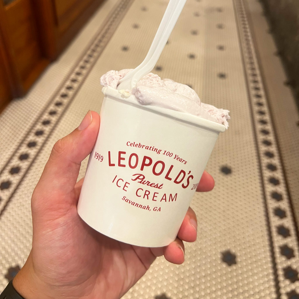 Lavender ice cream from Leopold's ice cream, Savannah
