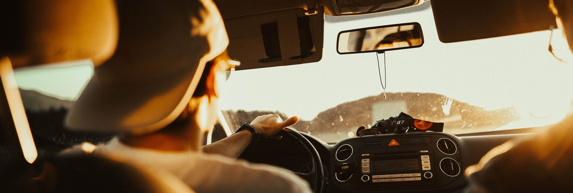 Interior shot of man driving