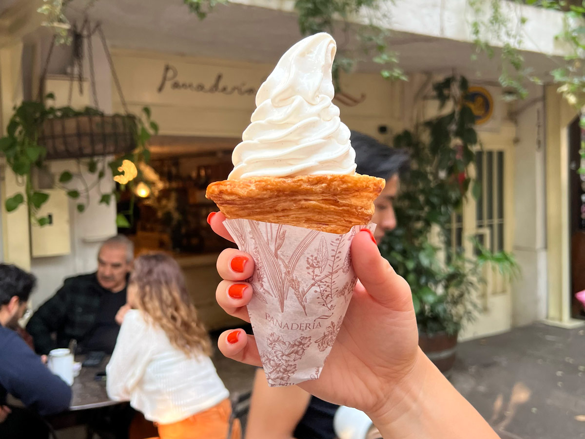 Soft serve ice cream in a croissant from Panaderia Rosetta, Mexico City