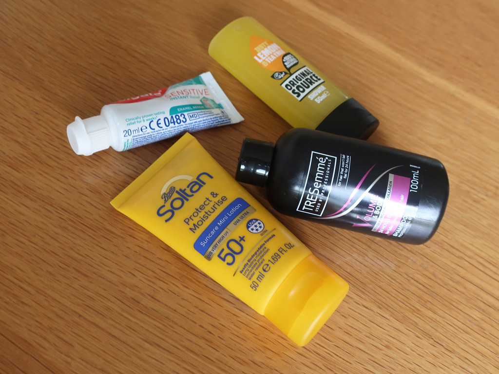Assorted travel size toiletries