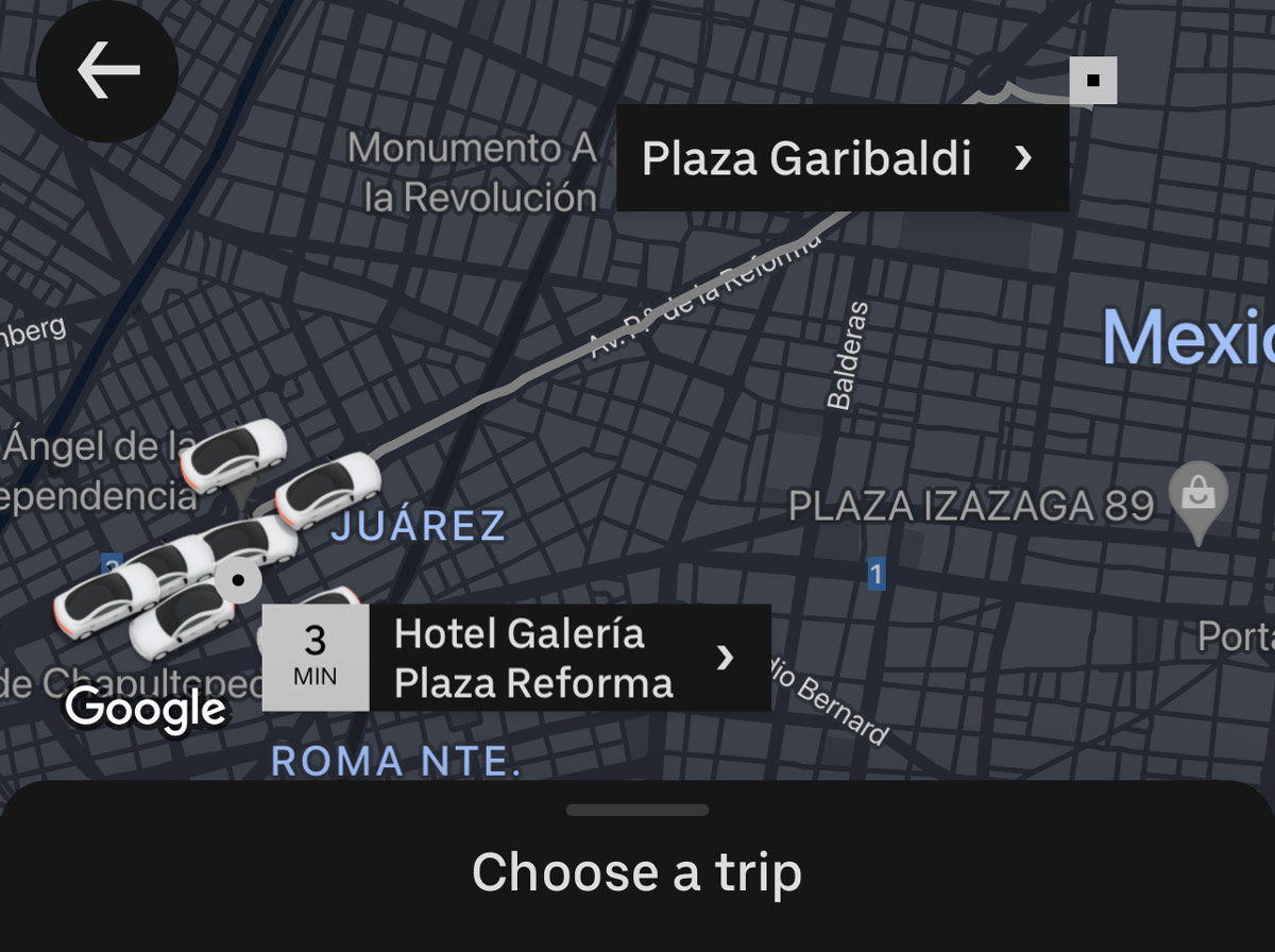 Screenshot of Uber map