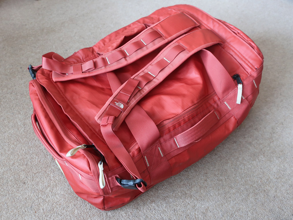 North face red duffel bag