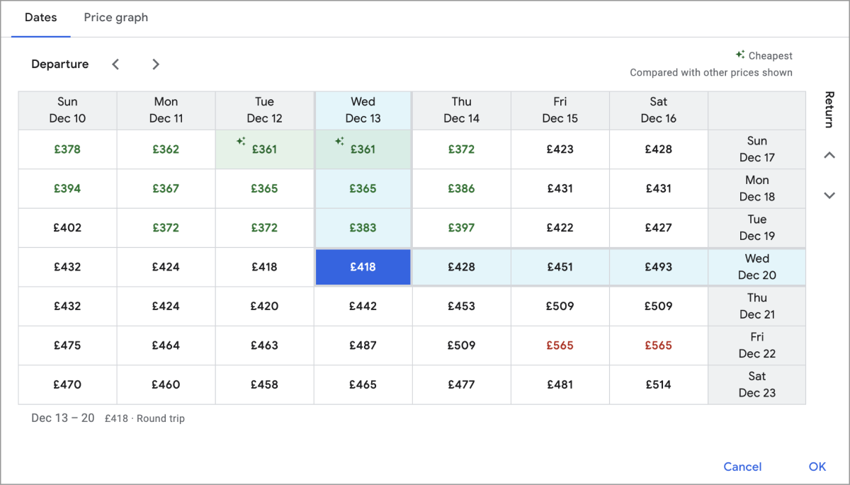 Google Flights Date Grid