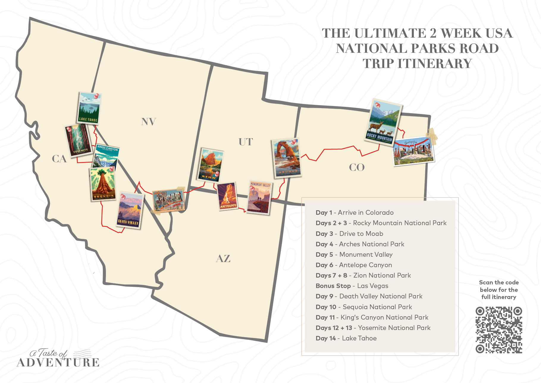 2 Week USA National Parks Road Trip Map